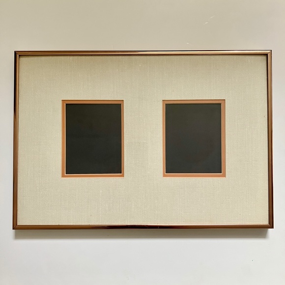 Vintage copper rectangular picture frame oatmeal canvas matting - Picture 1 of 13